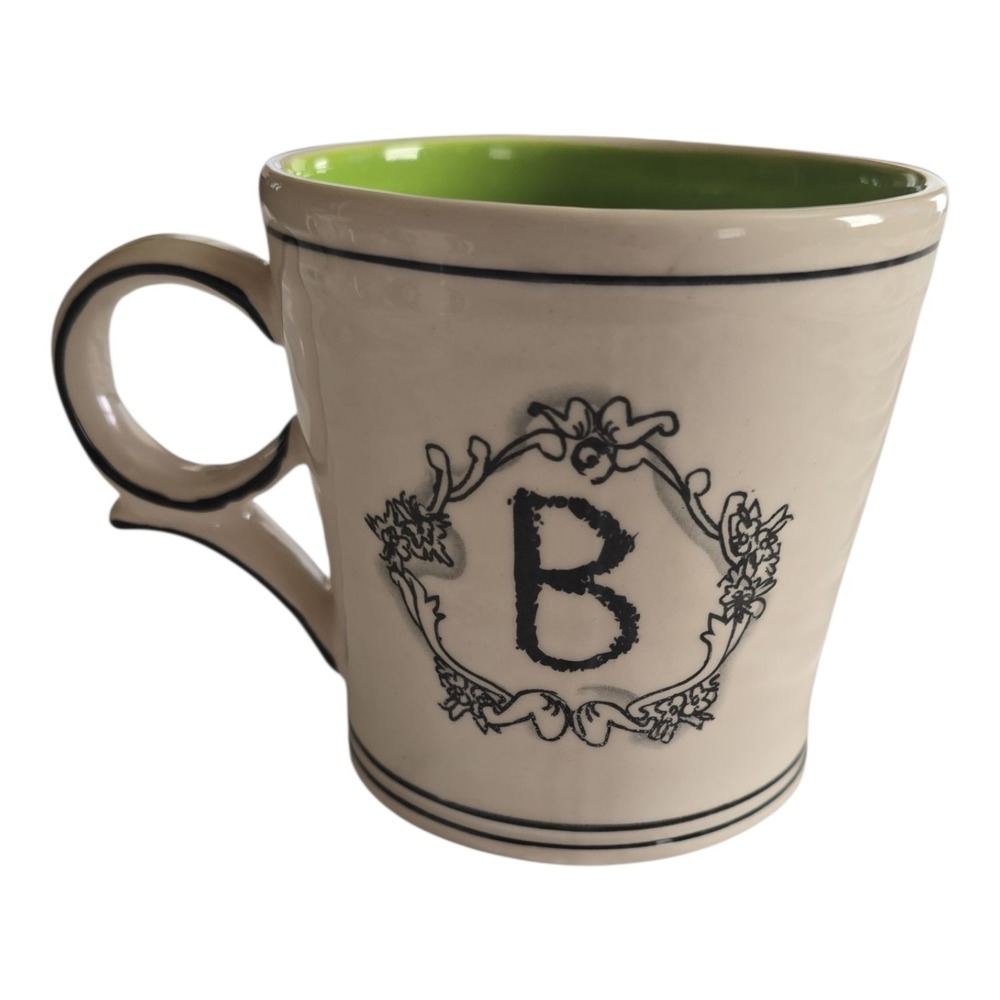 Anthropologie Katie‎ Mandy Initial Coffee Mug Monogram B Stripe cottagecore